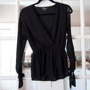 Lulus Black Blouse with Cut Out Detail On Sleeves